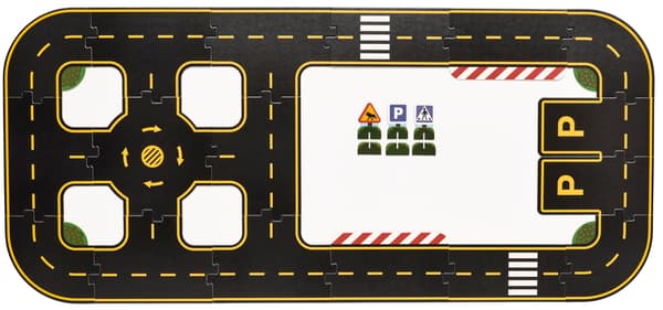 RÄVUNGE autocircuit.  De set bestaat uit 23 onderdelen, waardoor er op ieder speelmoment weer een ander circuit gemaakt kan worden. 