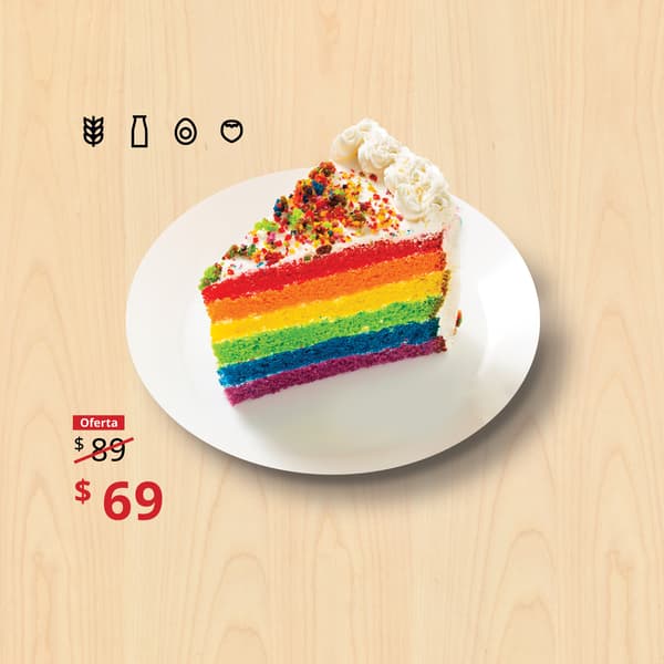 Rainbow cake rebanada de pastel