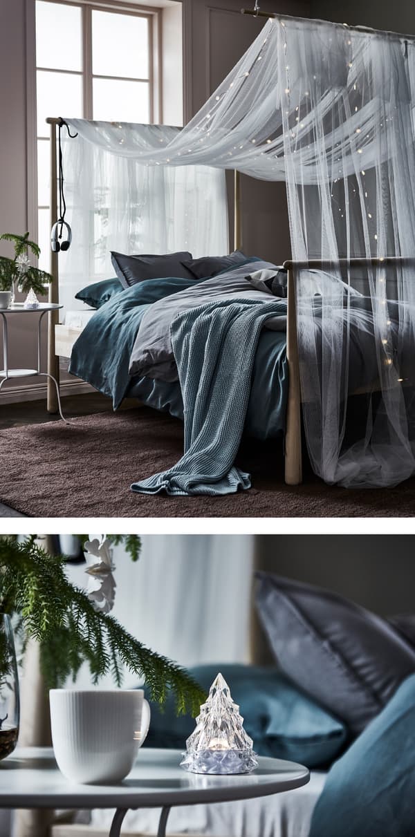 Rassemblez des textiles vaporeux, des guirlandes magiques, du linge de lit cosy et un lit confortable et mettez en scène une véritable oasis.