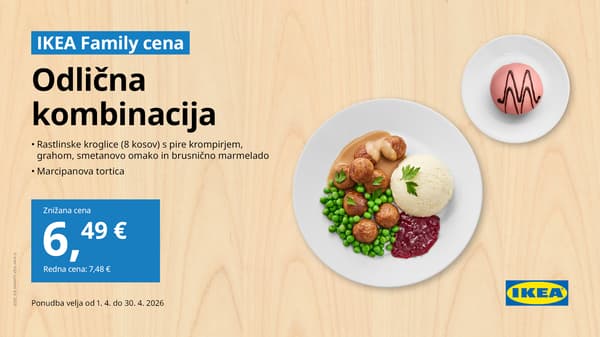 Rastlinske kroglice (8 kosov) s pire krompirjem, grahom, smetanovo omako in brusnično marmelado ter marcipanova tortica