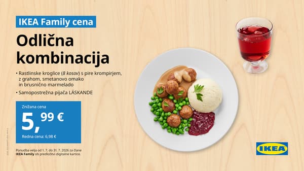 Rastlinske kroglice (8 kosov) s pire krompirjem, grahom, smetanovo omako in brusnično marmelado ter samopostrežna pijača