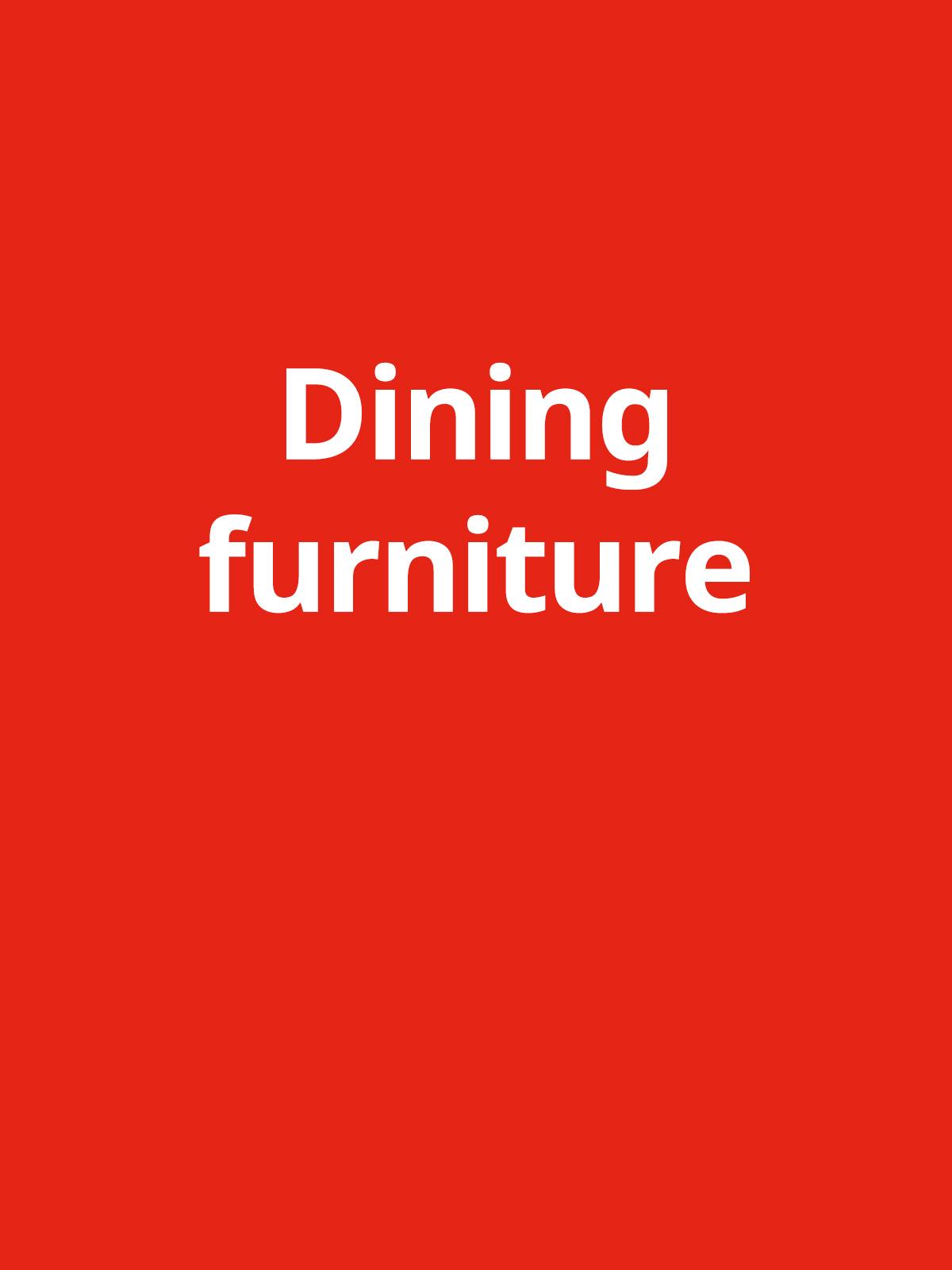 Red background with white text reads "Dining furniture"