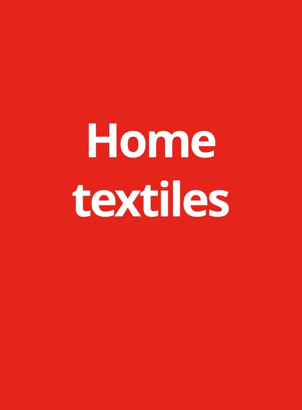 Red background with white text reads "Home textiles"