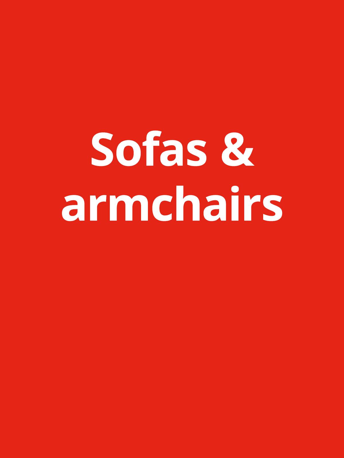 Red background with white text reads "Sofas & armchairs"