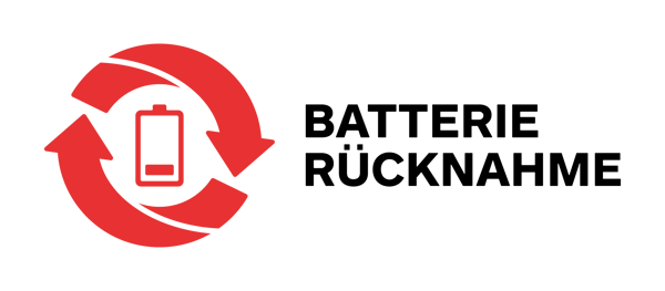 Red circularity symbol for battery disposal