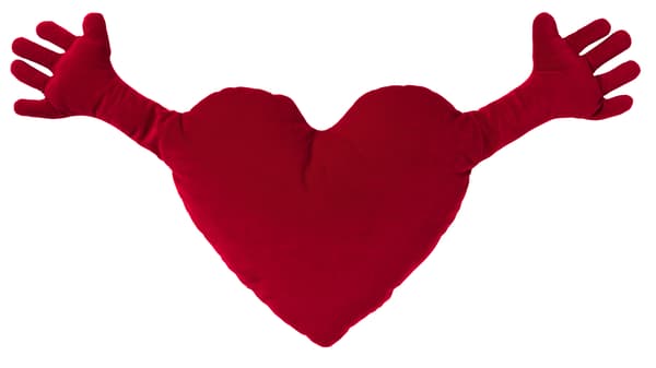 Red heart pillow with arms
