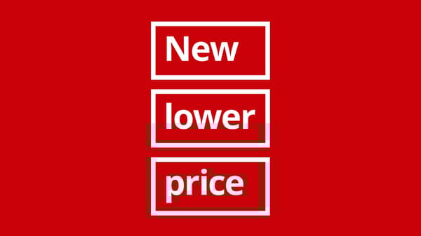 Red image with the text 'New lower price' in the middle