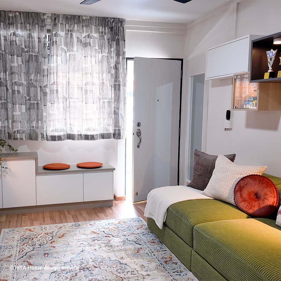 Refreshed living room in a 3-room HDB flat for a family of four in Singapore, designed by IKEA Home design service