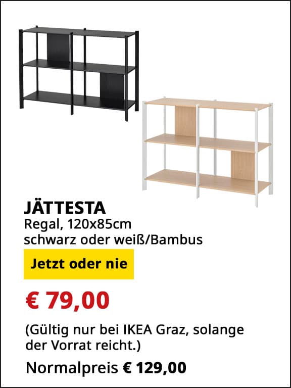 Regal Jättesta, 120x85cm, schwarz oder weiß/ Bambus, statt € 129 um € 79.