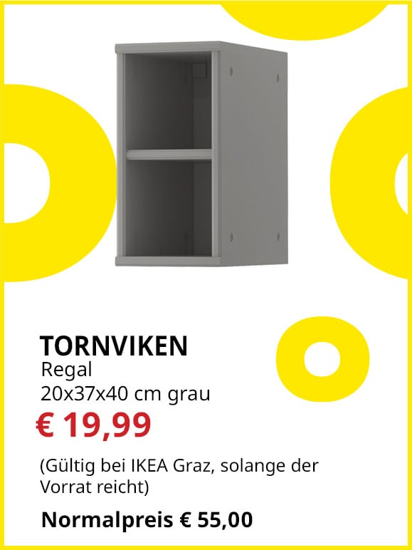 Regal Tornviken, 20x37x40 cm, grau. Statt €55 um €19,99.