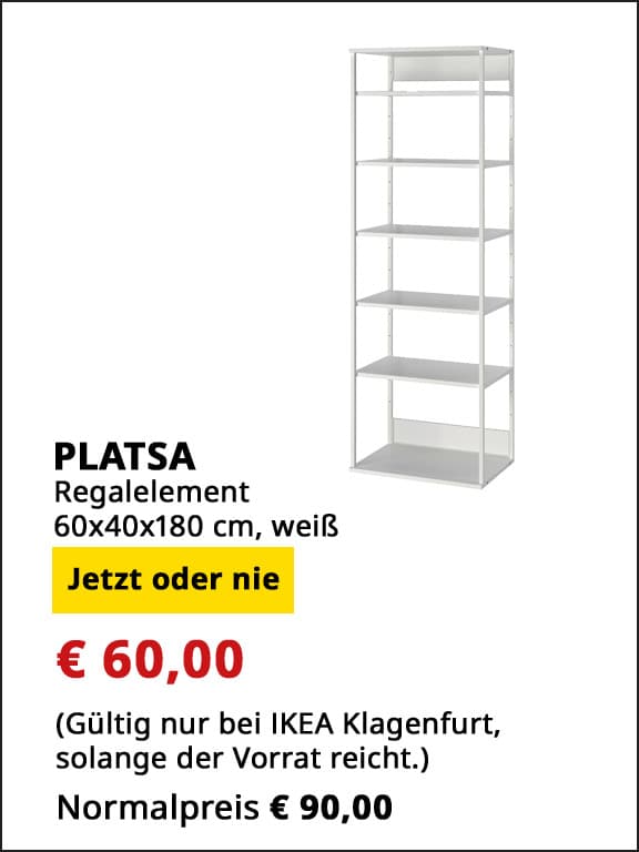 Regalelement Platsa, 60x40x180cm, weiß, statt €90 um €60.