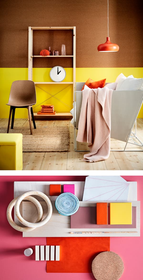 Relookez votre séjour avec des couleurs printanières douces et du mobilier moderne. Choisissez une ou deux couleurs vives et associez-les avec des teintes neutres comme celle du canapé IKEA HAVSTEN beige et avec des pastels poudrés comme celui du plaid INGABRITTA rose pâle.