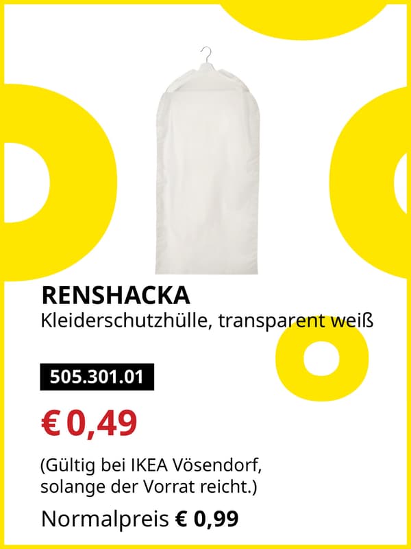 RENSHACKA Kleiderschutzhülle, transparent weißstatt € 0,99 zum IKEA Frühlingsangebots-Preis von € 0,49
