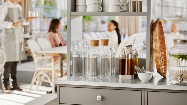 Restaurant setting with serveware products in focus.