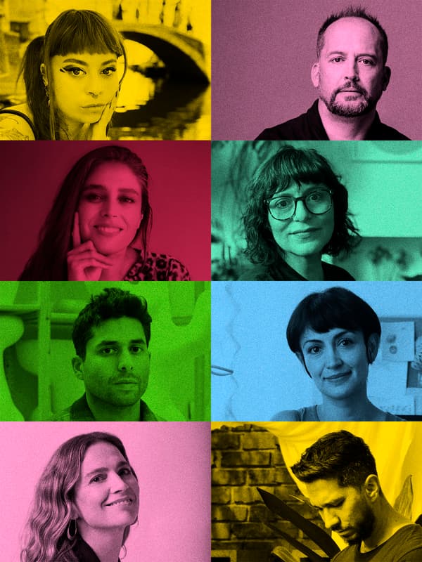 Retratos monocromáticos de distintos colores de los diseñadores que han creado la colección ÖMSESIDIG.