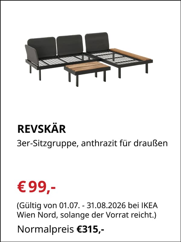 REVSKÄR
3er-Sitzgruppe, anthrazit für draußen

€99.- statt €315,-