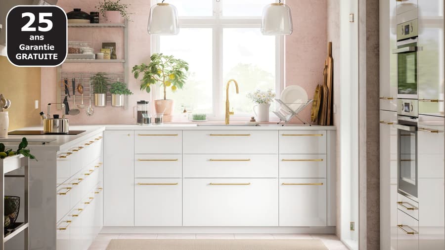 Cuisine Moderne Blanche Brillant - 2,0 M - Neuf