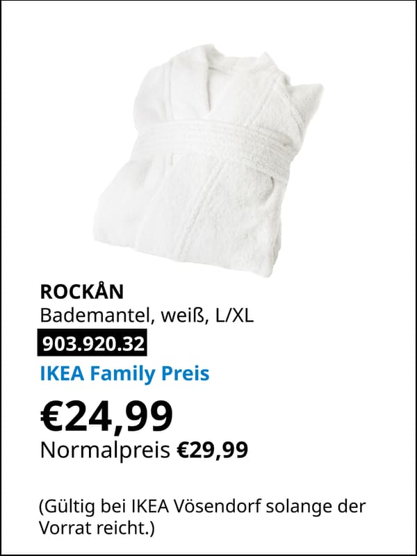 ROCKÅN Bademantel, weiß, L/XL statt € 29,99 zum IKEA Family Preis von € 24,99