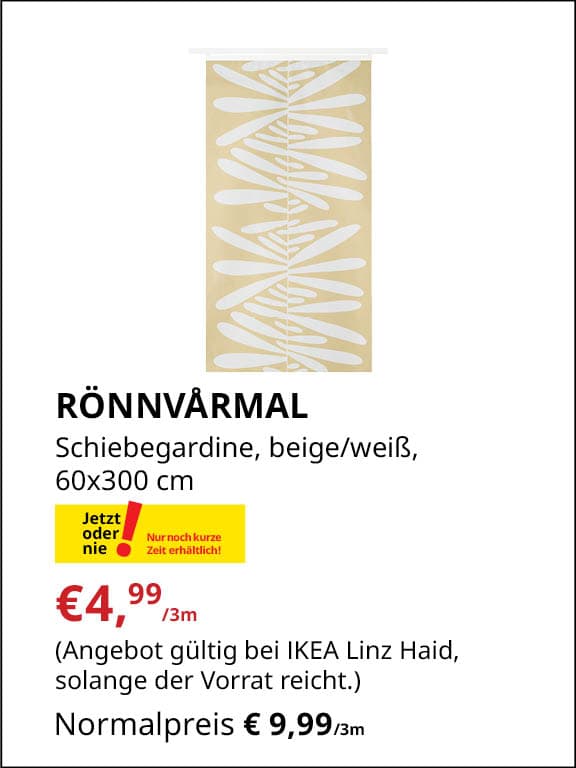 RÖNNVÅRMAL Schiebegardine, beige/weiß, 60x300 cm €4,99 pro 3m statt €9,99 pro 3m