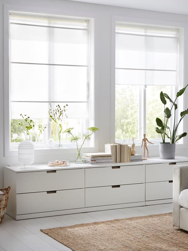 Roman blinds in a bright room 