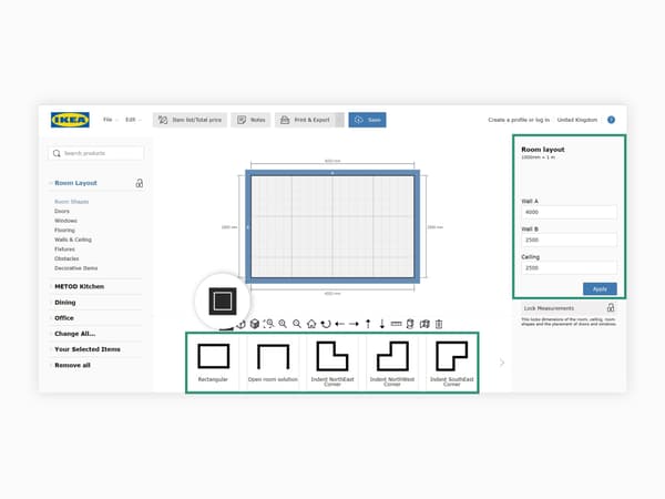Room layout function in IKEA Home planner