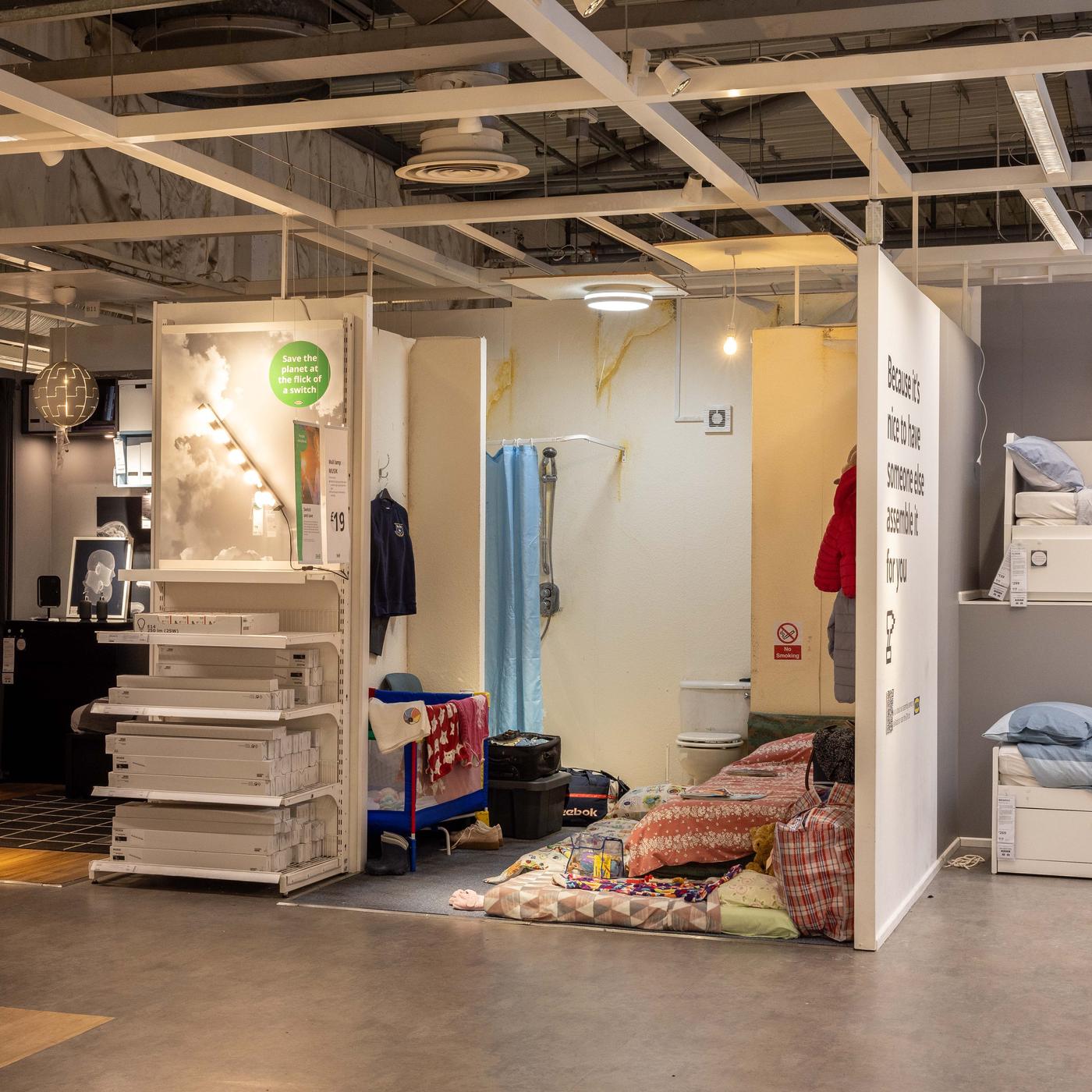 Roomset showing poor living conditions of thousands of families in IKEA Birmingham 