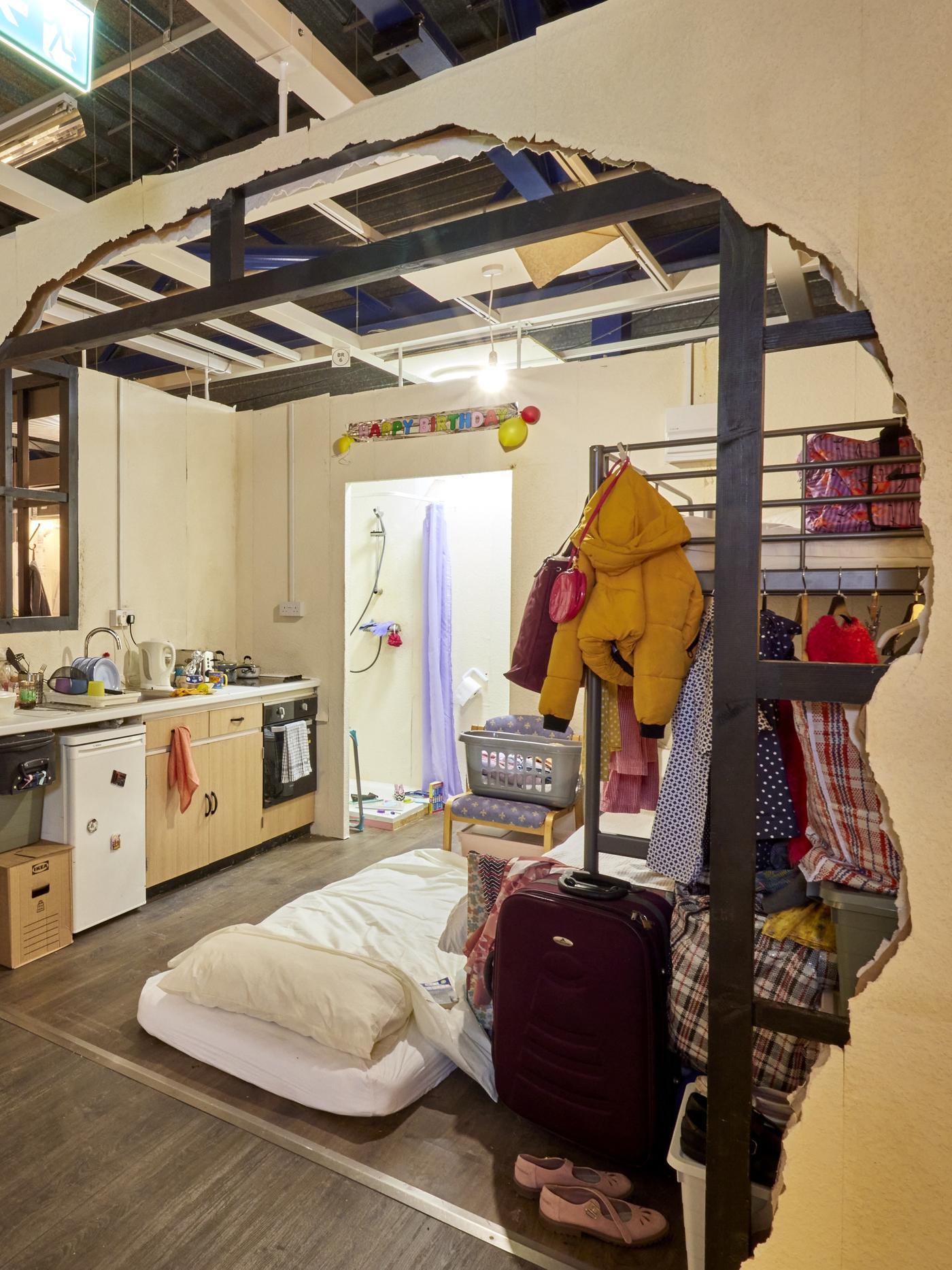 Roomset showing poor living conditions of thousands of families in IKEA Warrington