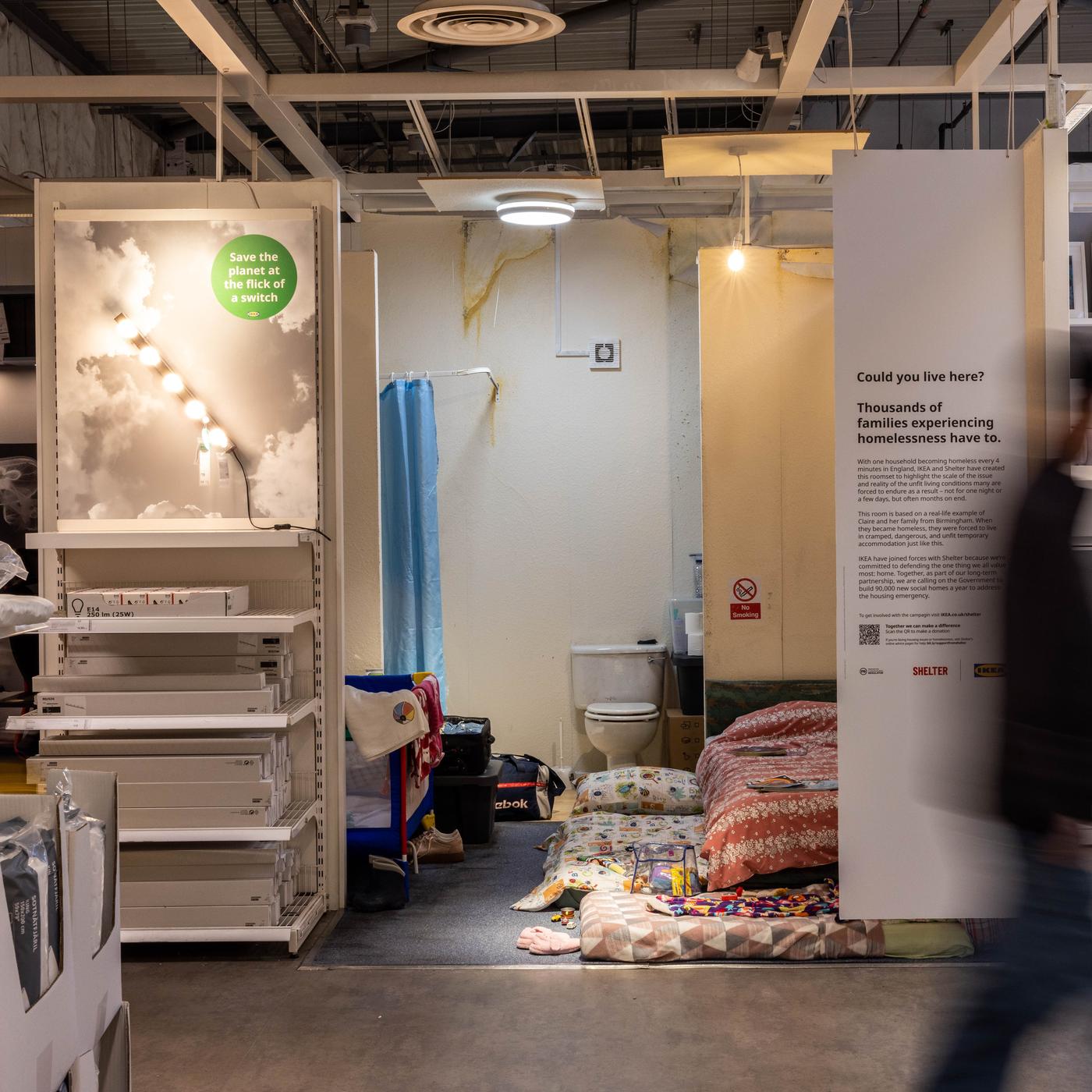 Roomset showing poor living conditions of thousands of families in IKEA Birmingham 