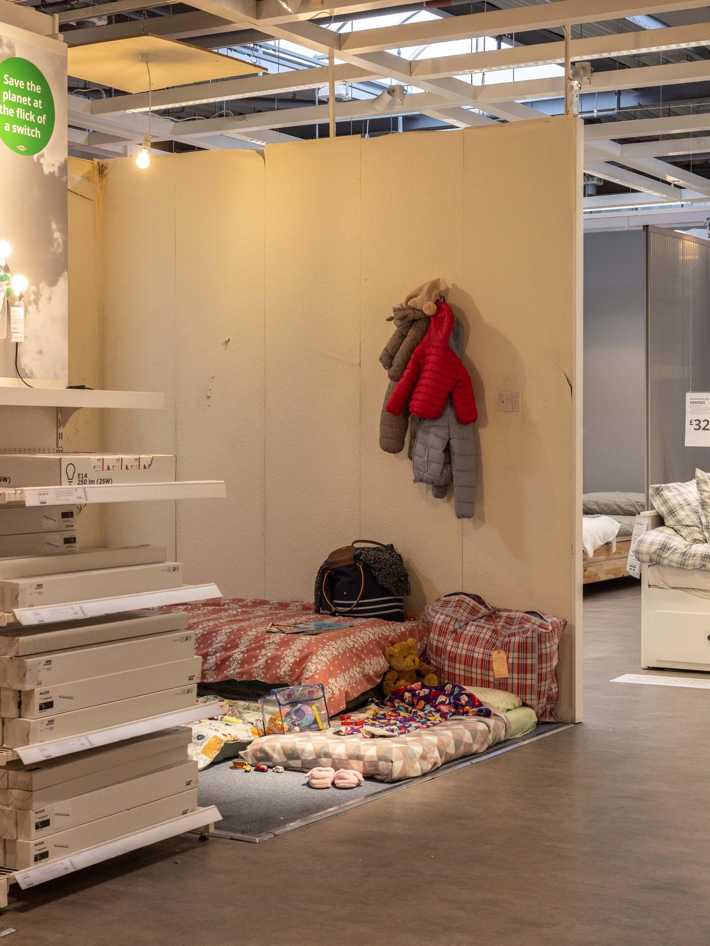 Roomset showing poor living conditions of thousands of families in IKEA Birmingham 