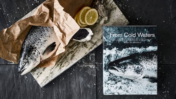 Ryby na doske na krájanie spolu s knihou o rybolove.