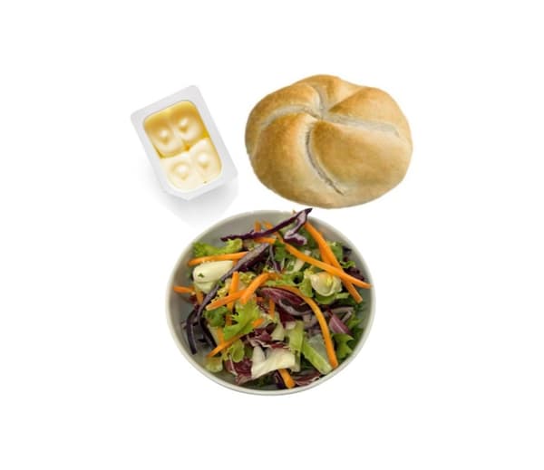 Salladsskål med bröd och smör.