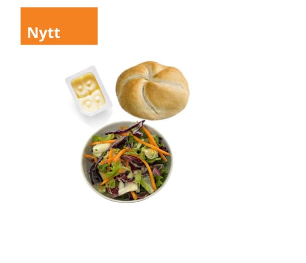 Salladsskål med bröd och smör.