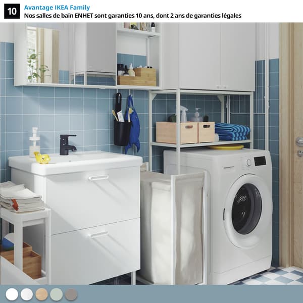 Salle de bain blanche ENHET sur mur bleu