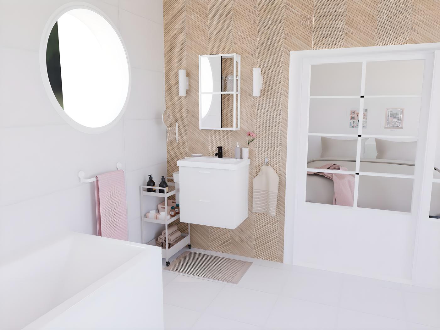 salle de bain blanche et bois