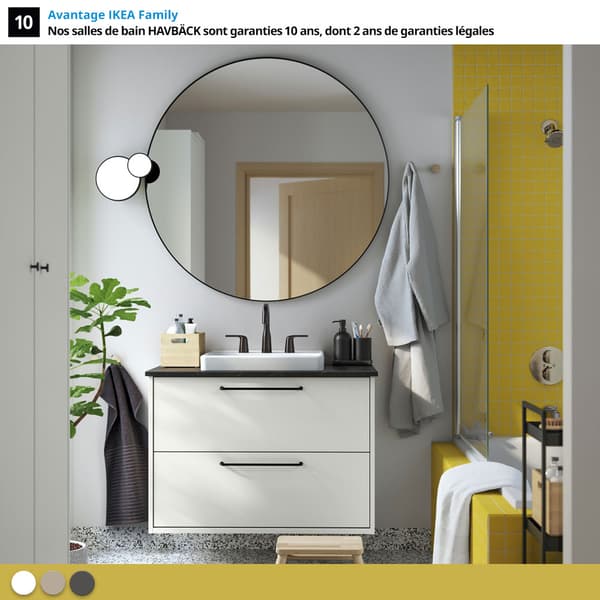 Salle de bain blanche HAVBACK sur mur jaune