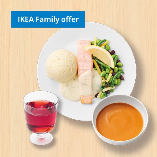 Salmon dish with soup and fruit water