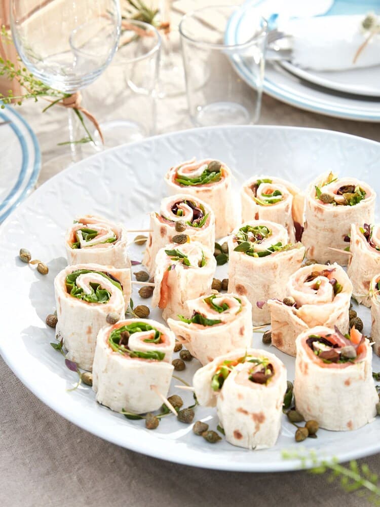 Salmon rolls on a midsummer buffet.
