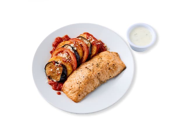 Salmon with ratatouille and ranch sauce