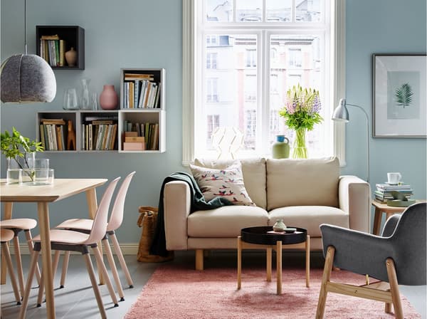 Salón azul e tons pastel