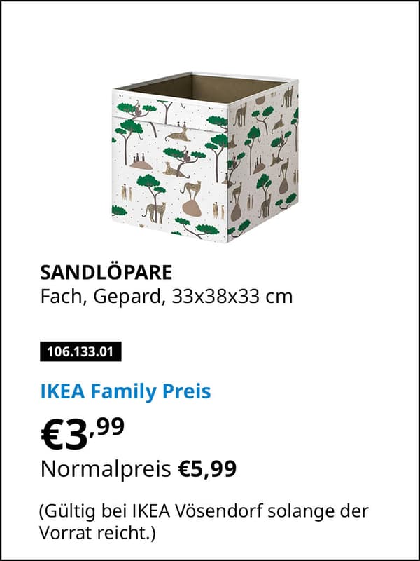SANDLÖPARE Fach, Gepard, 33x38x33 cm Artikelnummer 905.769.03 statt € 5,99 zum IKEA Family Preis von € 3,99 