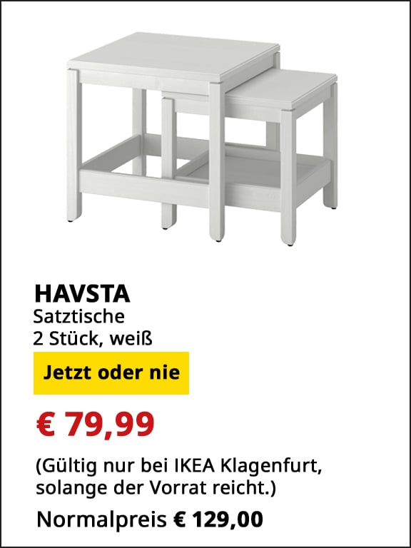 Satztische Havsta, 2 Stück, weiß, statt € 129 um € 79,99.