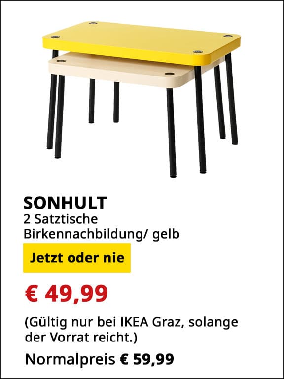Satztische, Sonhult, 2 Stück, Birkennachbildung, gelb, statt € 59,99 um € 49,99