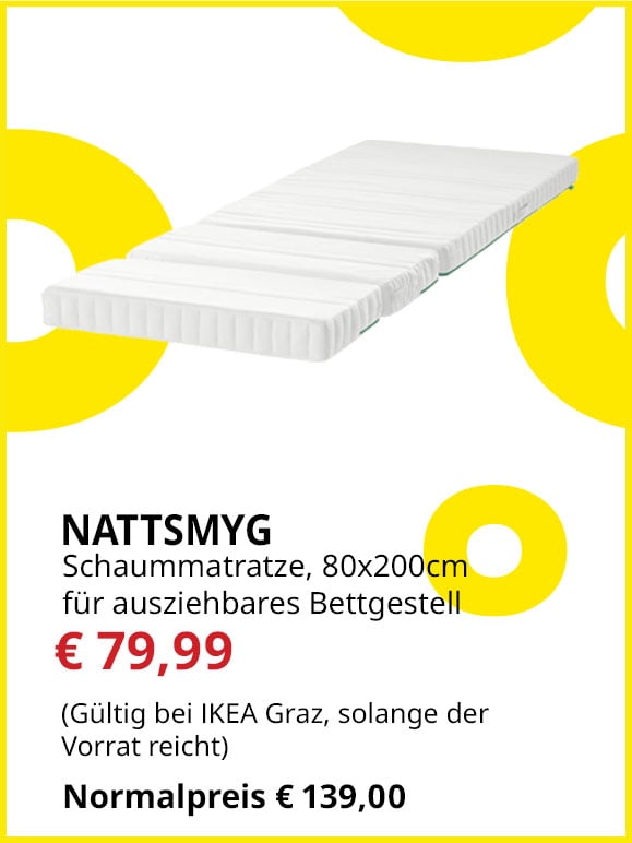 Schaummatratze für mitwachsendes Bett Nattsmyg, 80x200cm, statt € 139 um € 79,99.