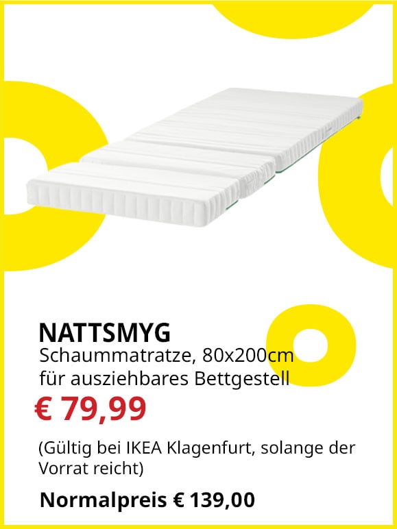 Schaummatratze für mitwachsendes Bett Nattsmyg, 80x200cm, statt € 139 um € 79,99.