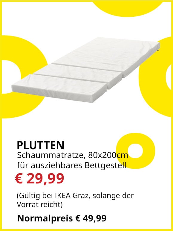 Schaummatratze für mitwachsendes Bett Plutten, 80x200cm, statt € 49,99 um € 29,99.