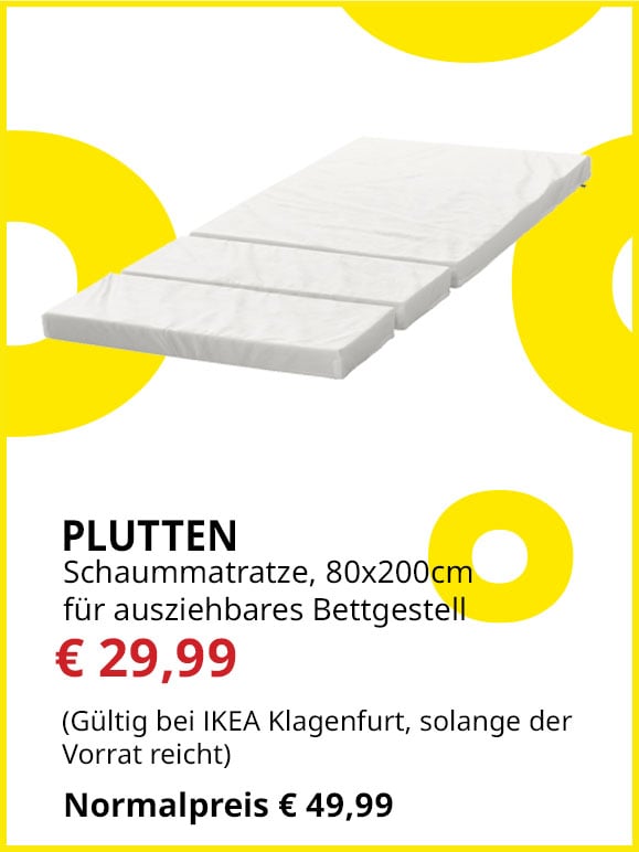 Schaummatratze für mitwachsendes Bett Plutten, 80x200cm, statt € 49,99 um € 29,99.