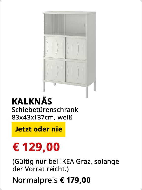 Schiebetürenschrank Kalknäs, 83x43x137cm, weiß, statt € 179 um € 129.