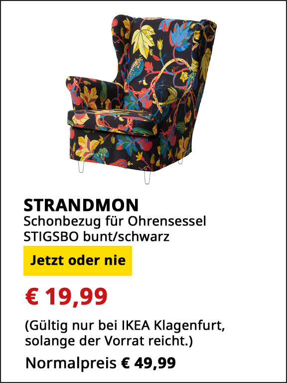 Schonbezug für Ohrensesse Strandmon, Bezug Stigsbo, bunt, schwarz, statt € 49,99 um € 19,99.