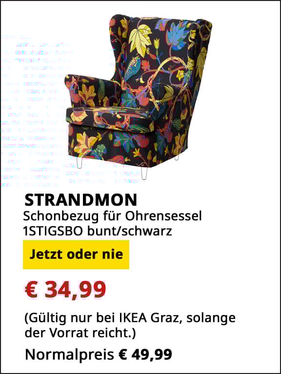 Schonbezug Stigsbo für Ohrensessel Strandmon, bunt/ schwarz, statt € 49,99 um € 34,99.
