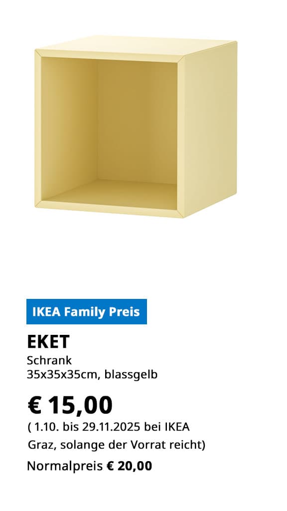 Schrank Eket, 35x35x35cm, blassgelb, statt € 20 um € 15.